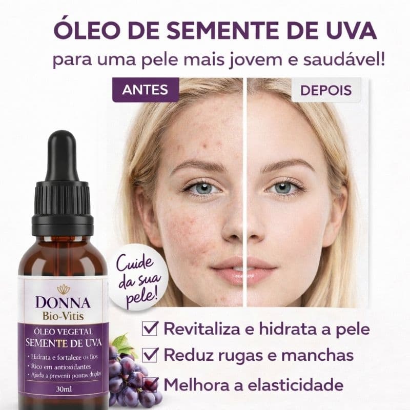 Óleo de Semente de Uva Bio-Vitis Donna | Antioxidante, Antienvelhecimento, Pele & Cabelo