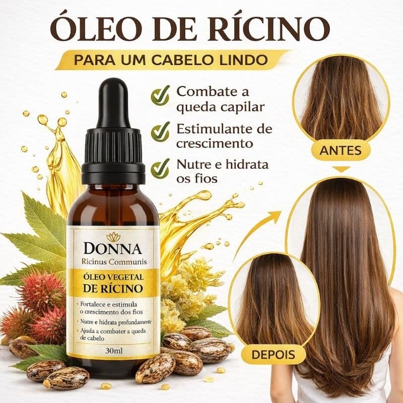 Óleo de Rícino Puro Donna 30ml | Crescimento Capilar | Fortalece, Combate Queda e Hidrata os Fios