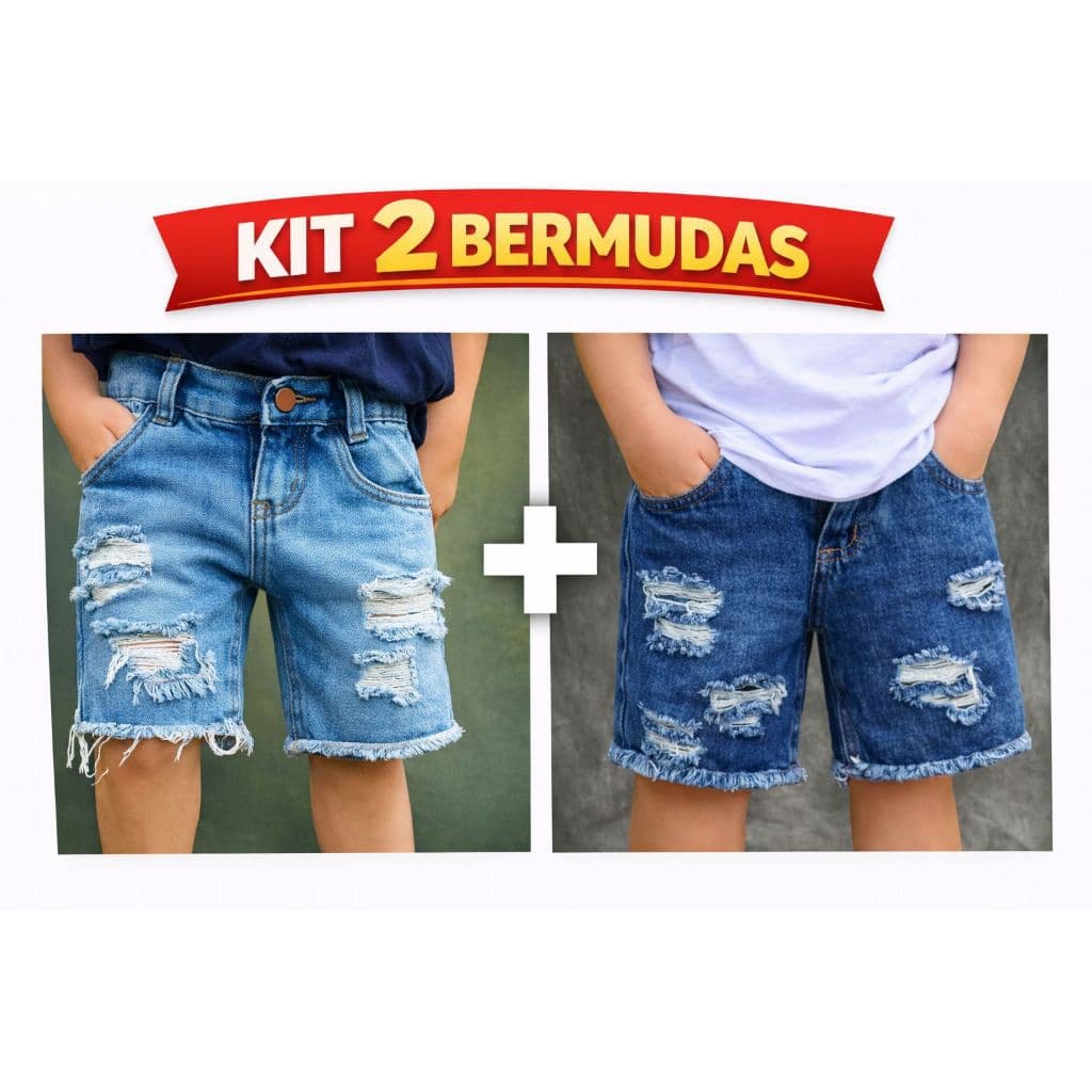 Kit 2 Bermudas Jeans Infantil Menino 2 ao 16 Anos Confortável Várias Cores