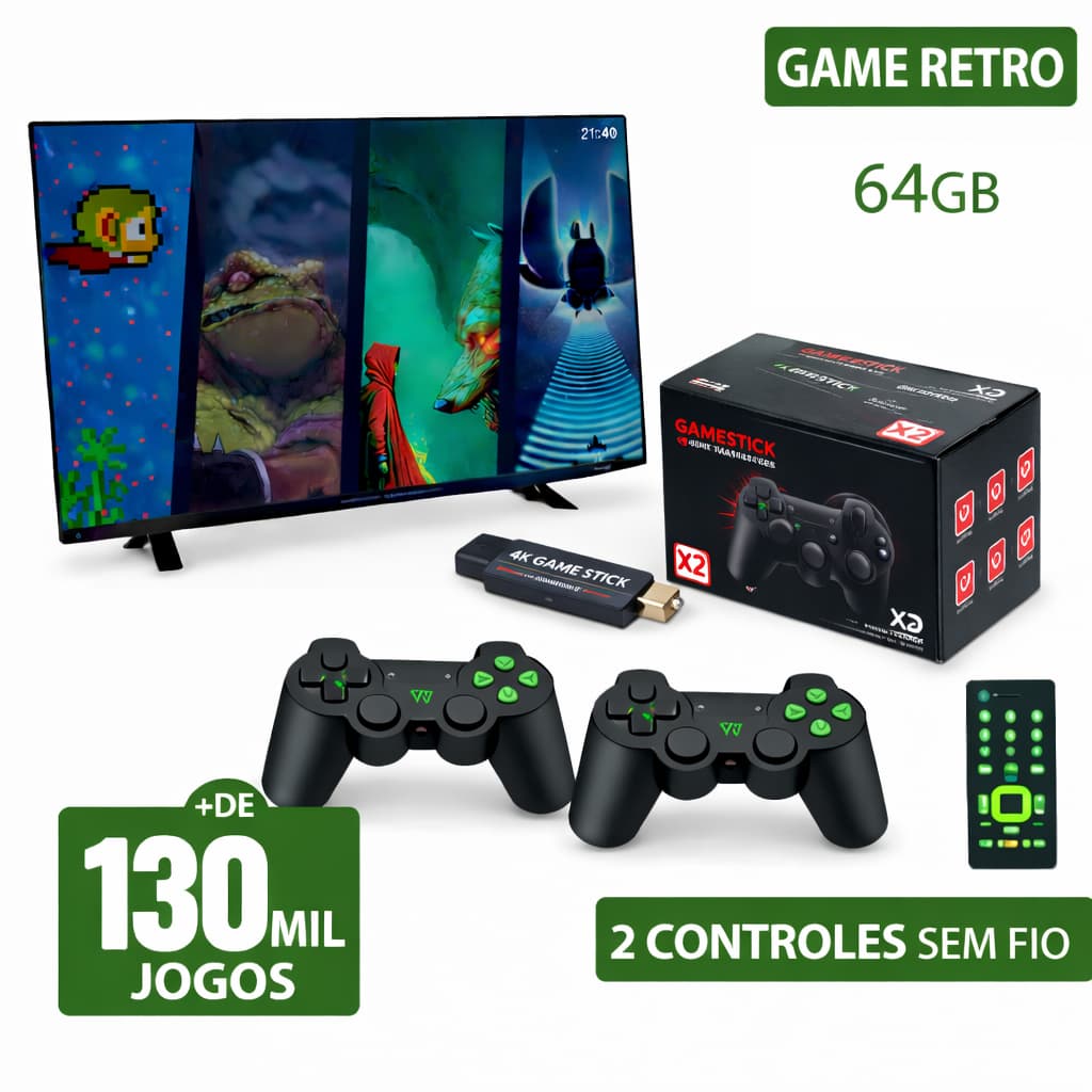 Videogame Retrô Game Stick X2 Black – Sistema 4.8 Atualizado