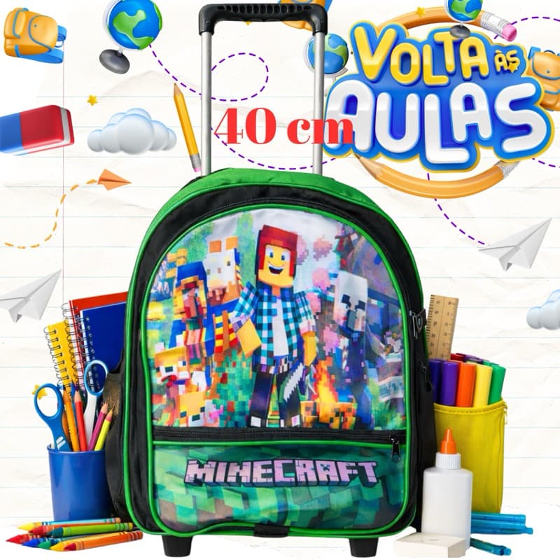 Mochila infantil Escolar De Rodinhas Grande Vários Personagens Menino Volta As Aulas