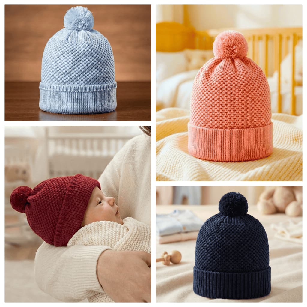 Touca Gorro para bebê em Tricot Pompom Tricô Menino ou Menina RN