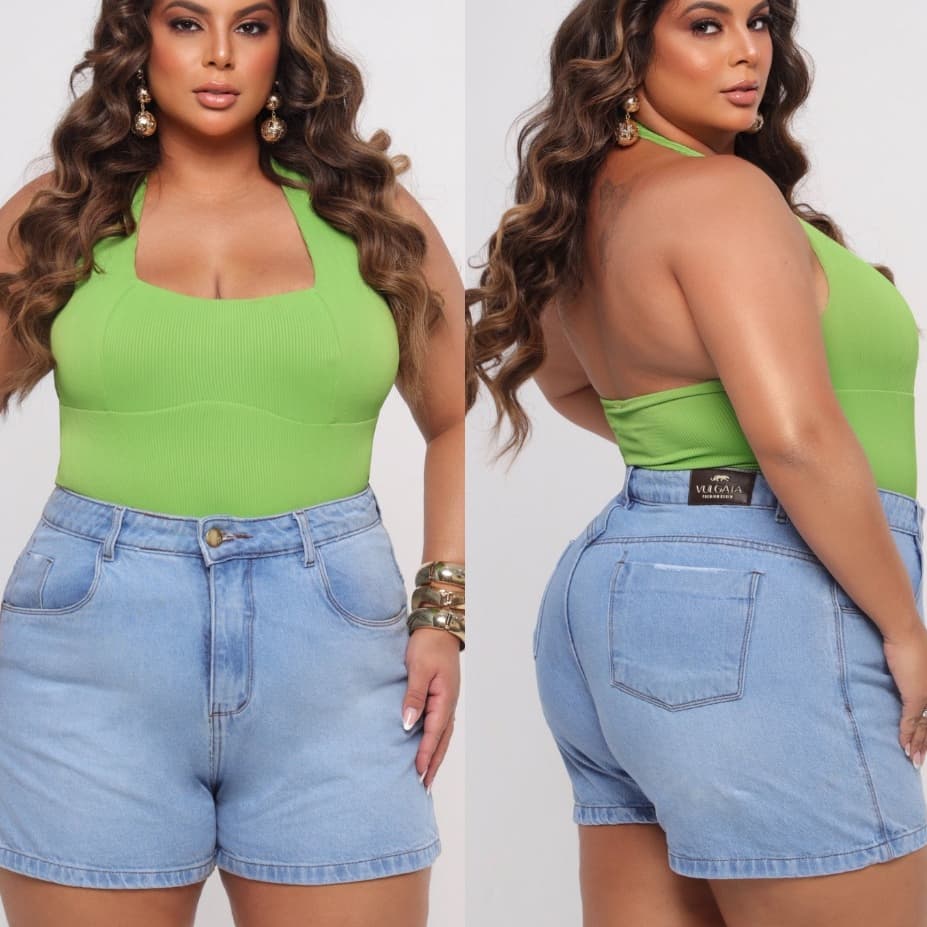Shorts Plus Size Feminino Jeans Cintura Alta 100% Algodão Short Levanta e Empina Bumbum