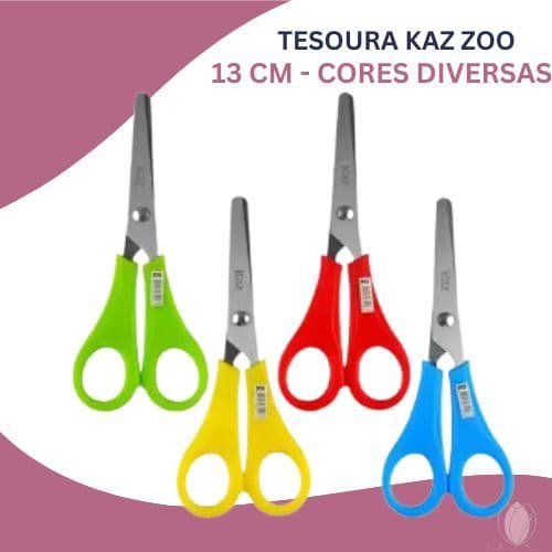 Tesoura Escolar Kaz Zoo 13cm – Ponta Arredondada (Cores Diversas)