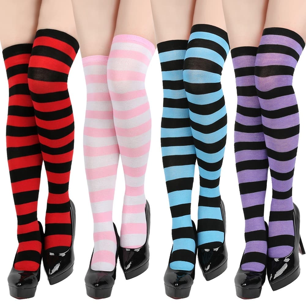 Meia Listrada 7/8 Ossos, Colegial, Listrada, Longa Anime, Cosplay, Carnaval, Halloween