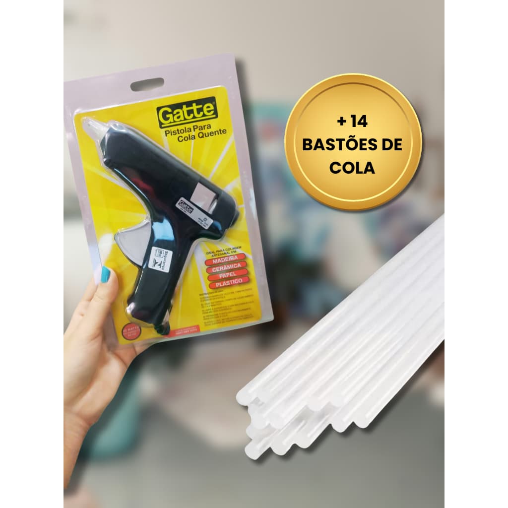 Pistola para Cola Quente 40W Bivolt Gatte + 14 Bastões de Cola
