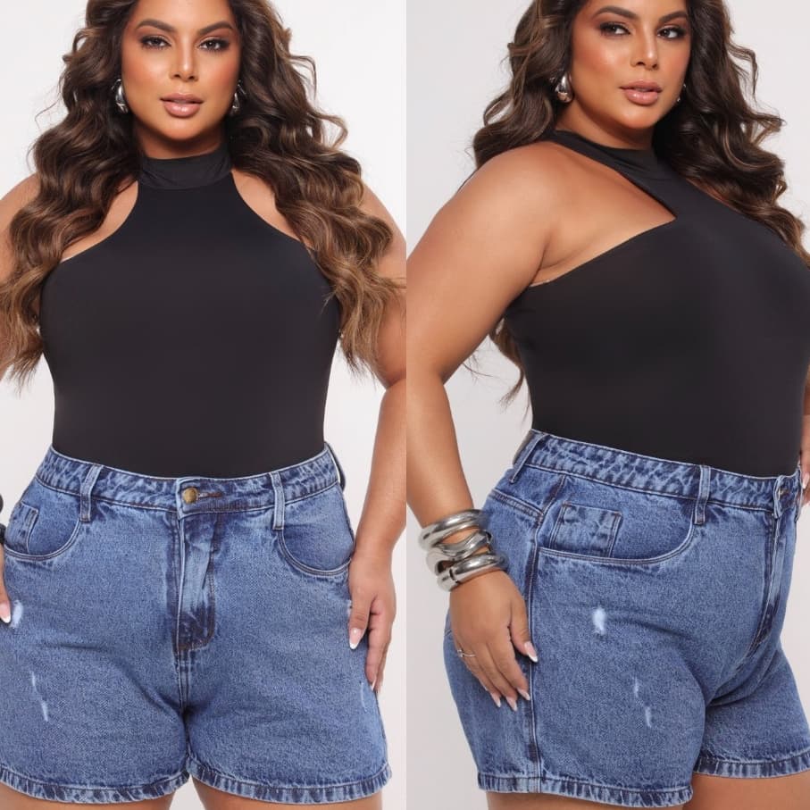 Shorts Plus Size Feminino Jeans Cintura Alta 100% Algodão Short Levanta e Empina Bumbum
