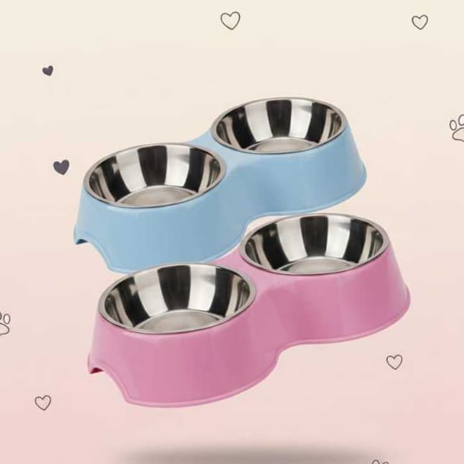 Tigela Comedouro Bebedouro Duplo Inox Aço Inoxidável Para Cães e Gatos Pets