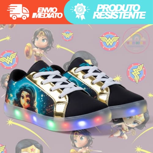 Tenis De Luzinha Led Infantil Feminino Meninas Mulher Maravilha Criança Com Brilho Envio Rapido