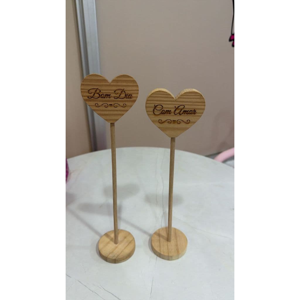 kit com duas  Placas Decorativa de Coração em Madeira Bambu – Decoração Rústica para Cantinho do Café