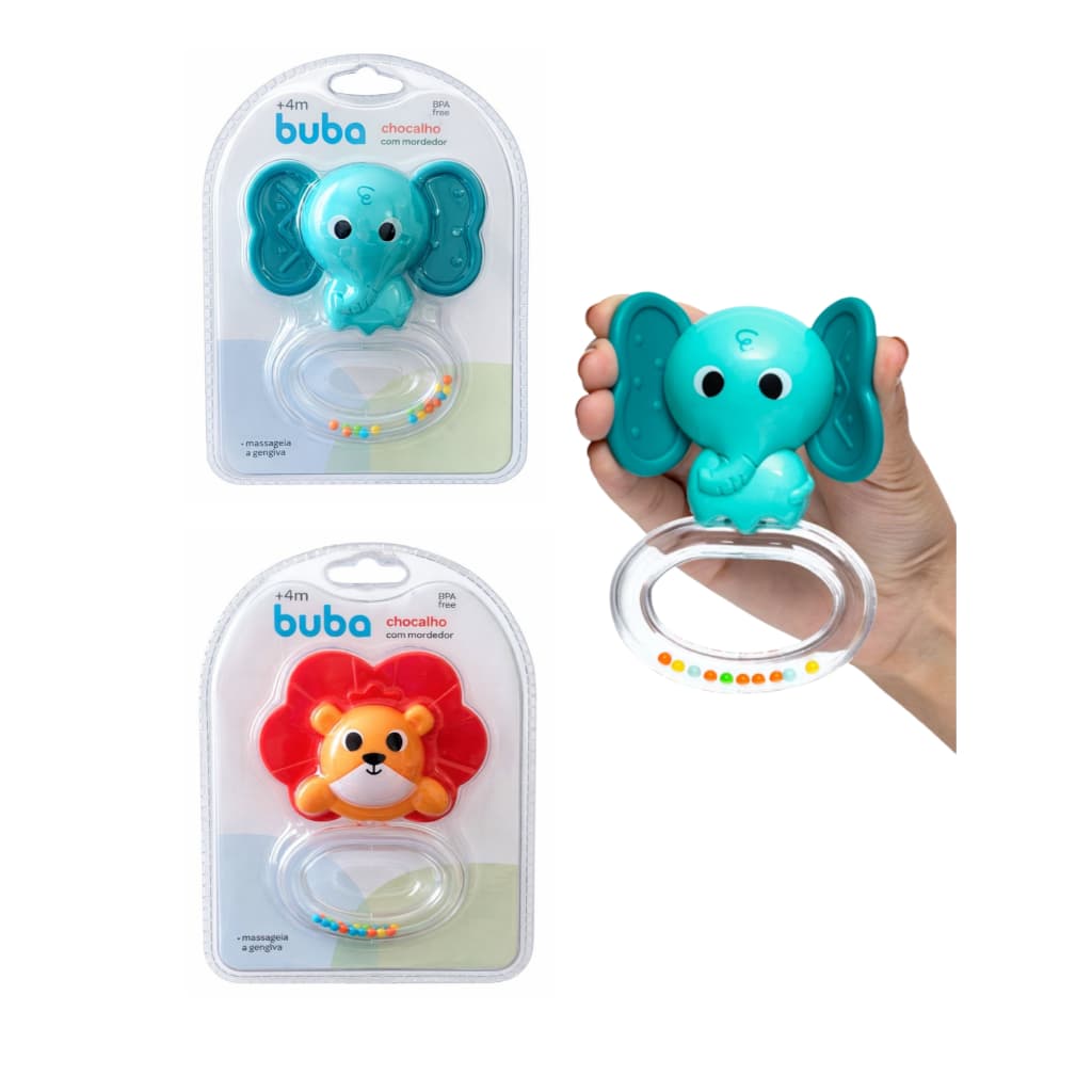 Chocalho com Mordedor Buba Brinquedo Infantil Bebê
