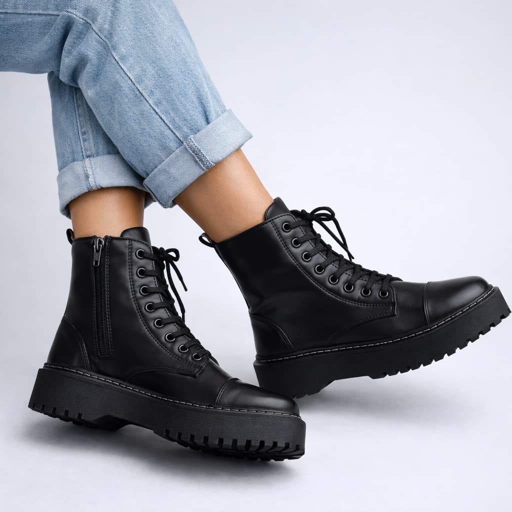 Bota Coturno Feminino Bota Blogueira Sola Tratorada Cano Médio Palmilha Confortável Zíper Lateral