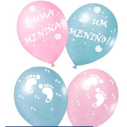 Balões Bexigas para Chá Revelação 25 unidades Azul e Rosa Menino ou Menina/Pezinho - 11 polegadas