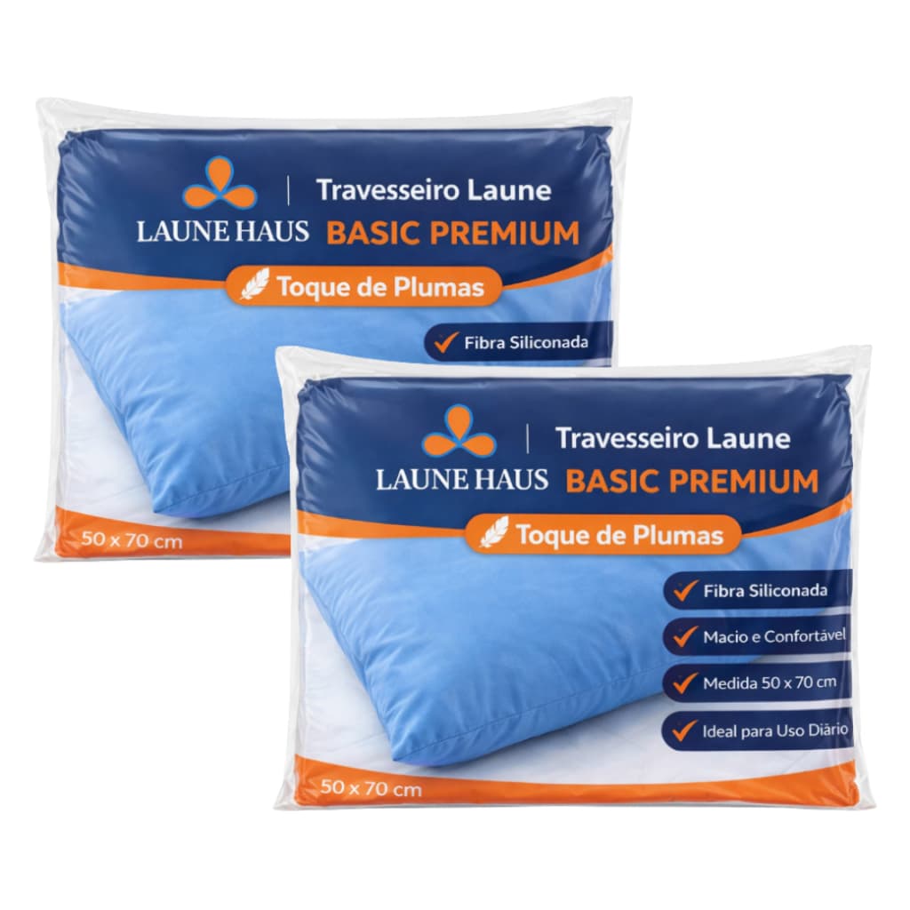 2 Travesseiro Basic Premium 70x 50cm Hipoalergênico Fibra Siliconada Laune Haus