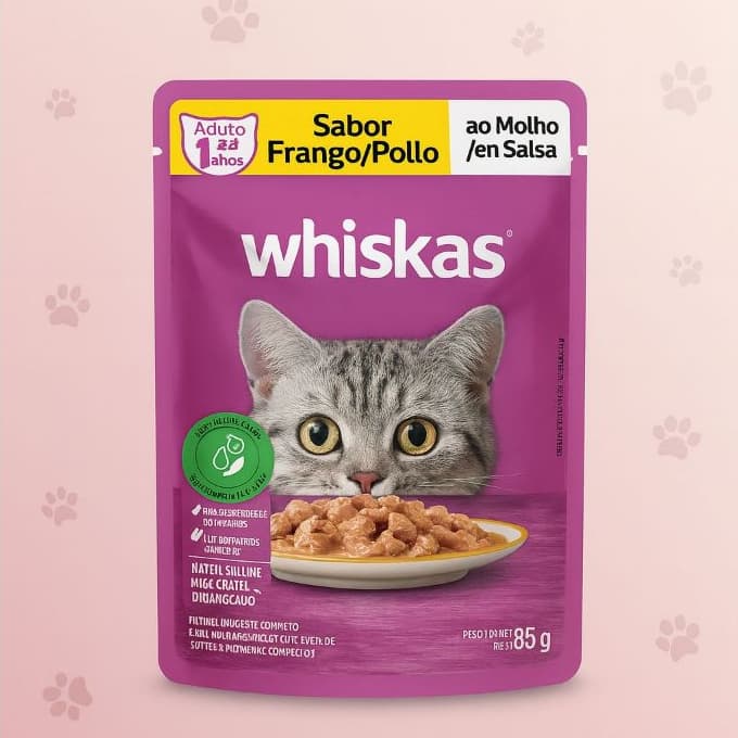 Ração Úmida Whiskas Sabor Frango ao Molho para Gatos Adultos - Nutrição Completa e Textura Irresistível