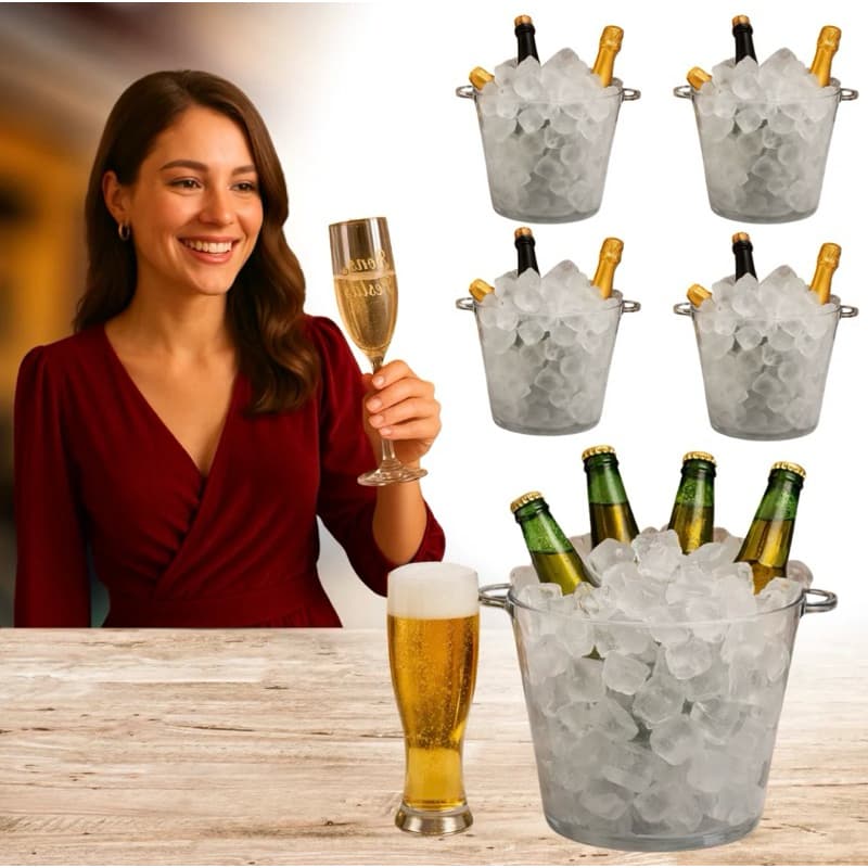 Kit 5 Balde Gelo Acrílico Luxo Para Vinho Champanhe Garrafas