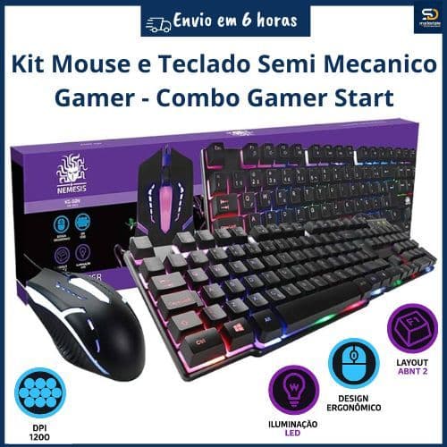 Teclado Semi Mecânico e Mouse Gamer Usb Led Retro iluminação
