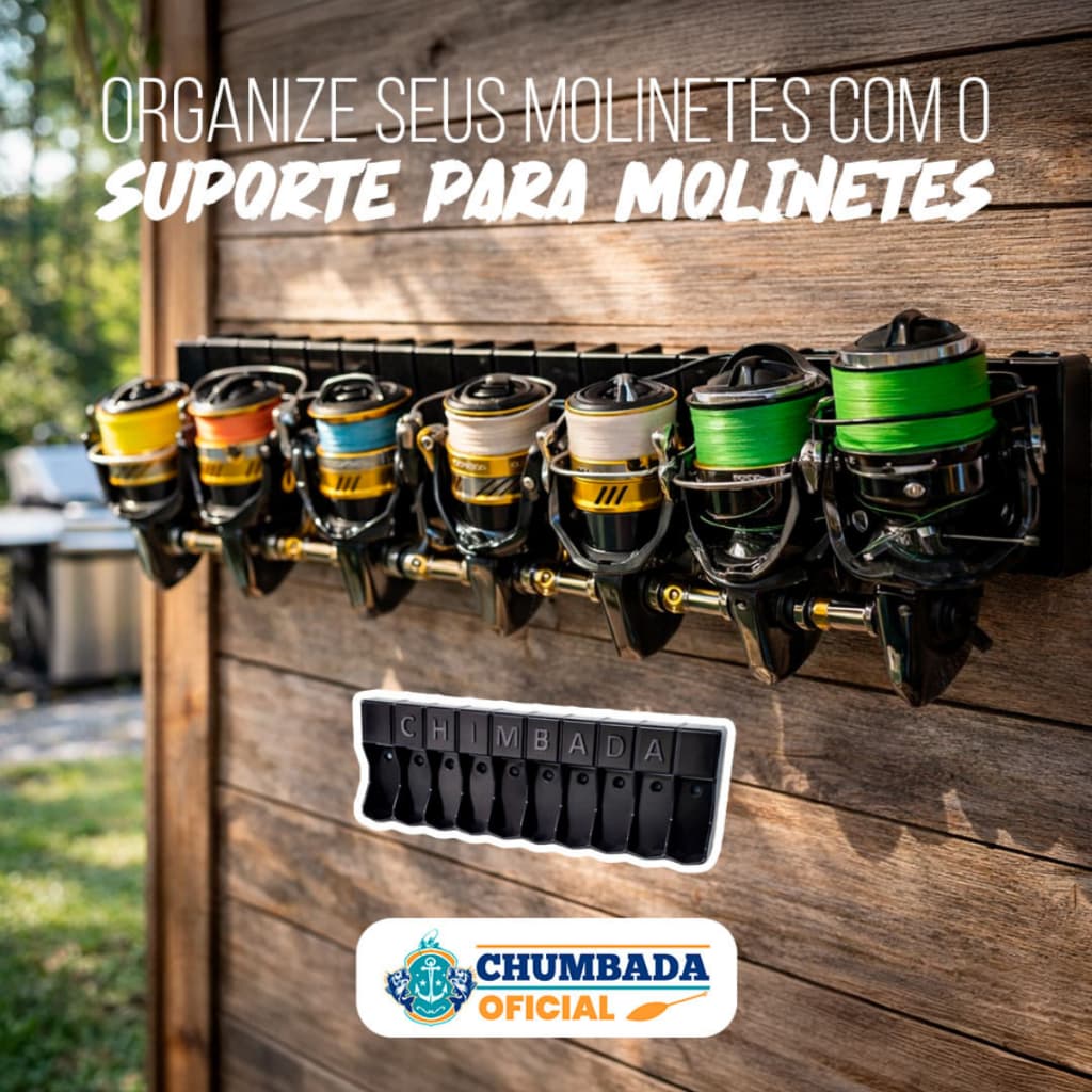Suporte para Molinetes de Parede  Organizador Expositor Tralha de Pesca Molinete Chumbada Oficial