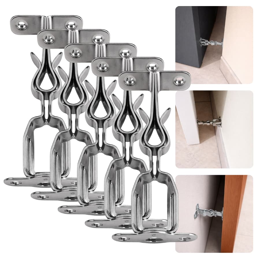 Kit Com 5 Prendedor De Porta Pressão Cromado Fixo Chão Parede Rodapé Forte Seguro Resistente