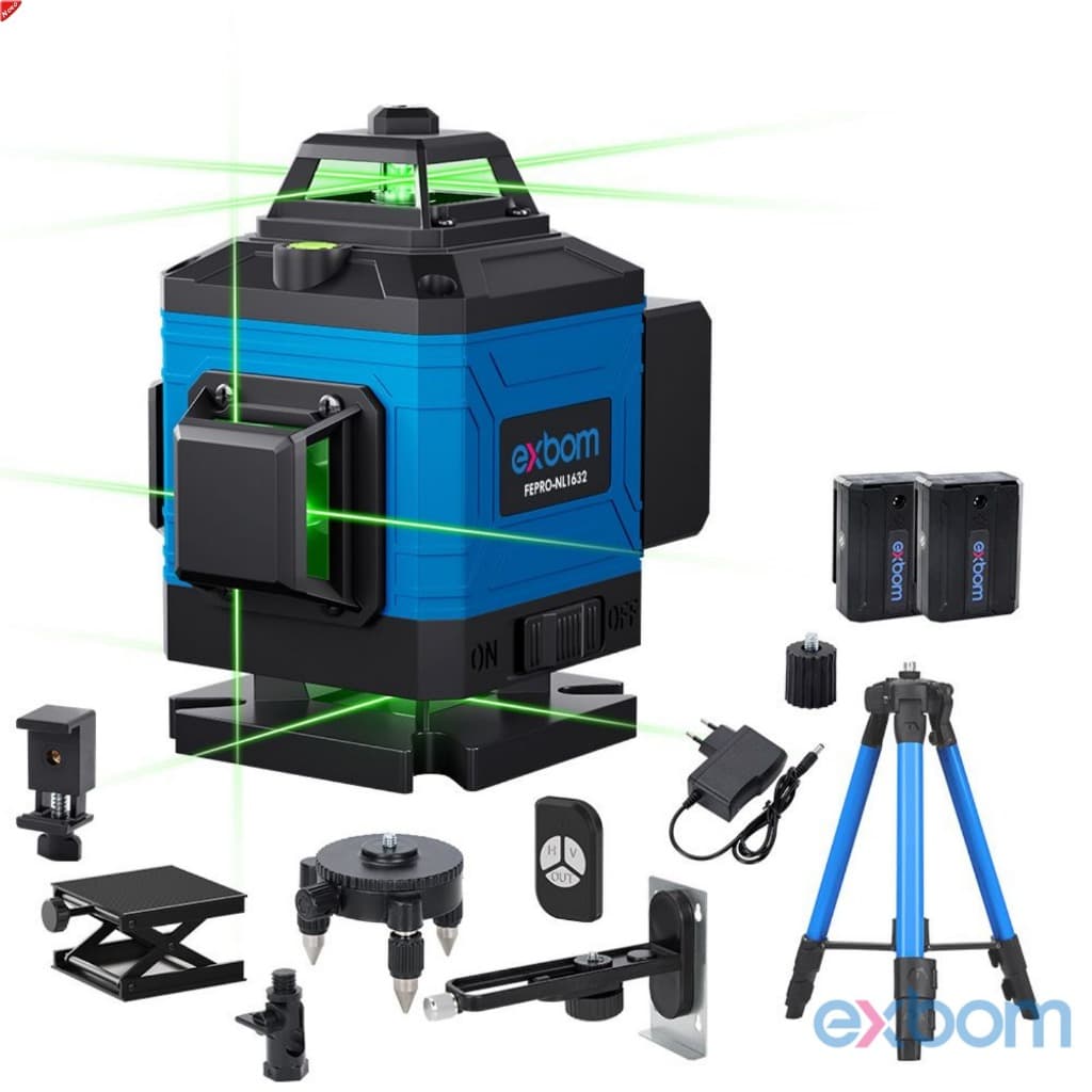 Nível a laser 4D Profissional 16 Linhas com Maleta e Tripé Regulável FEPRO-NL1632 EXBOM