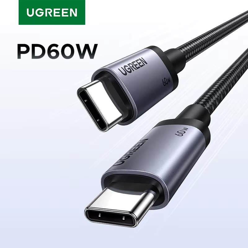 UGREEN Cabo USB Tipo-C para USB Tipo-C PD60W Carregamento Rápido para Samsung Xiaomi e iPhone 15 16 e 17 - Cor Cinza