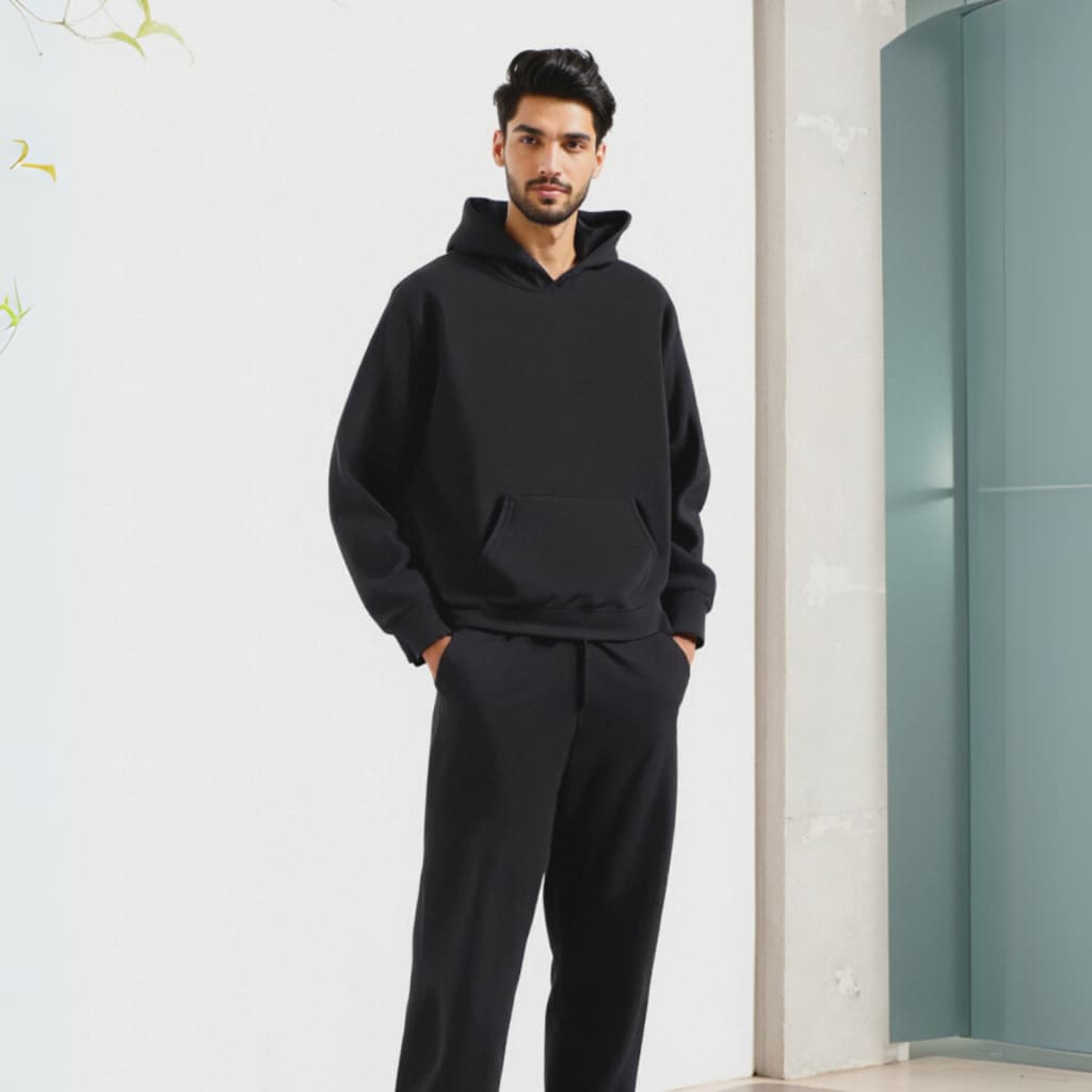 Conjunto De Moletom Canguru E Calça Unissex Flanelado Frio Blusa de frio Moletom Bolso