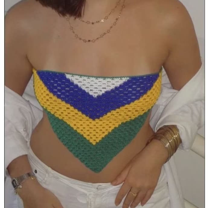 Bandana de Crochê Copa | 2 em 1 Bandana ou Top | Verde Amarelo Azul| Envio Imediato Brasil