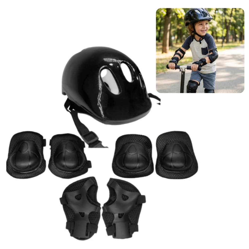 Kit 7 Peças Capacete Proteção 7 Criança Infantil Joelheira Cotoveleira Bike Patinete Skate