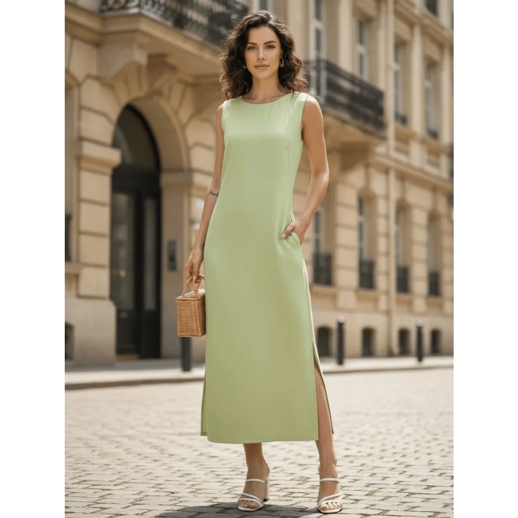 Vestido Midi Longo Marrant Alfaiataria Bolso e Fenda Casamento Madrinha Casual Chic Minimalista Clássica