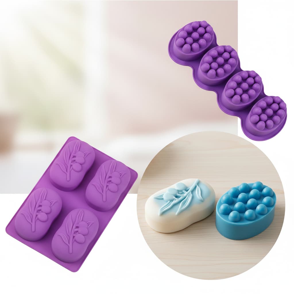Kit 2 Moldes de Silicone Premium - Ramos de Oliva & Massageador Terapêutico Sabonetes Artesanal