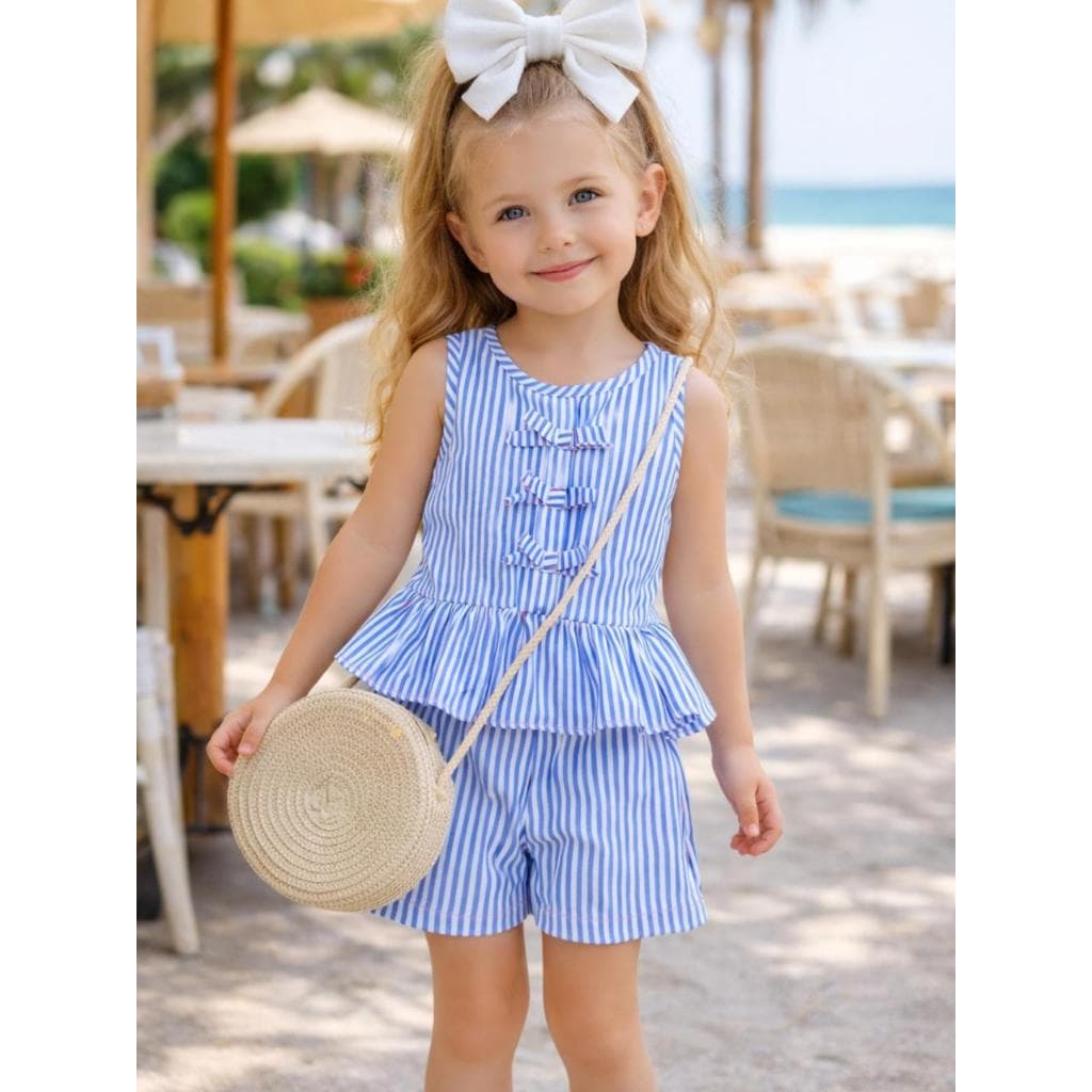Conjunto Infantil e Juvenil Listrado Para Meninas Estilosas 2 Peças