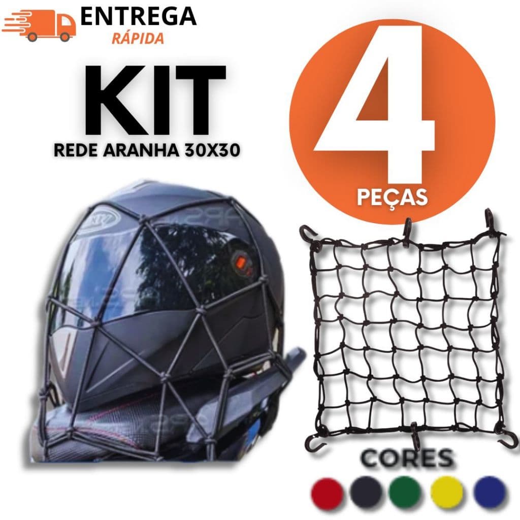 Redinha de Moto 30x30cm Elástica Aranha com Ganchos Reforçados para Bagagem, Capacete e Carga Bike