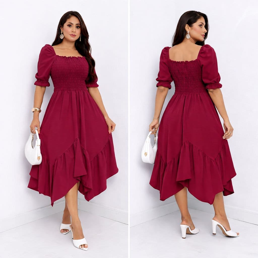 Vestido Midi Feminino Evangélico com Manga Princesa -  Conforto e Sofisticação