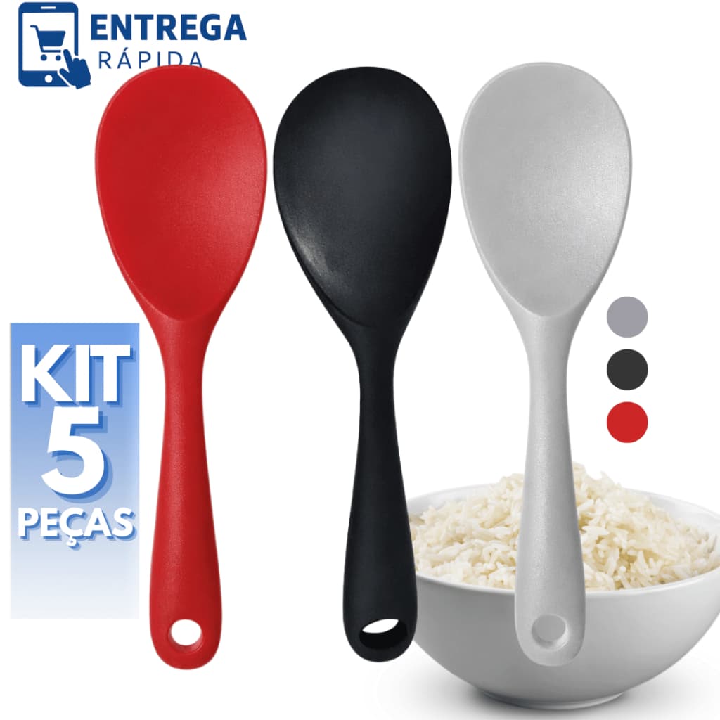 Kit 5 Colher de Silicone 21,5cm Cabo Curto Antirriscos BPA Free Utensílios para Cozinha Escolha Cor