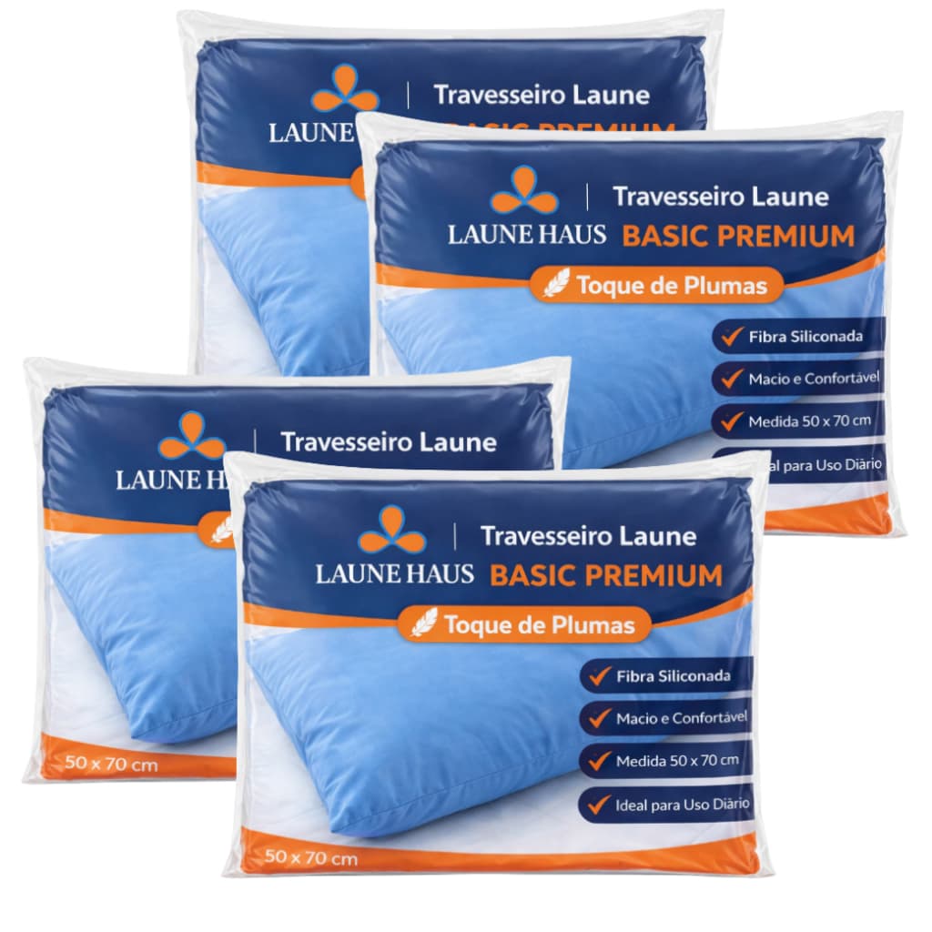 4 Travesseiro Basic Premium Hipoalergênico 70x50cm Fibra Siliconada Laune Haus