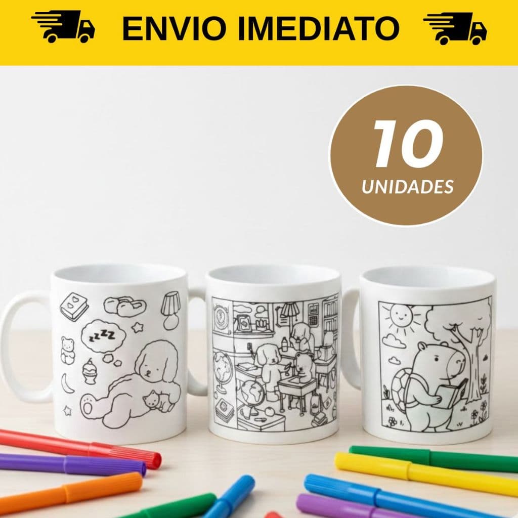 Kit 10 Caneca Infantil para Colorir na Escola Personalizada Para Lancheira merenda caneca plastica