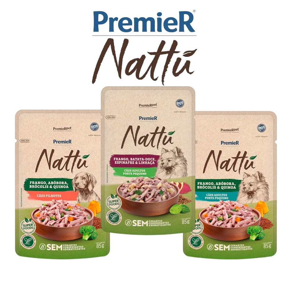 Kit 10 ou 20 Sachê Premier Nattu Cães Ração Úmida Vários Sabores