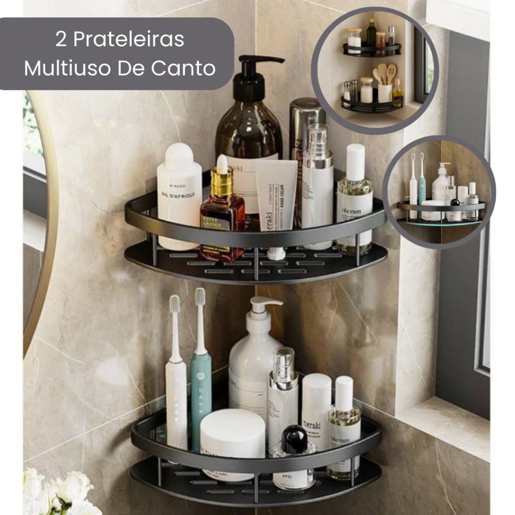 Kit 2 Prateleiras Multiuso De Canto Em L Alumínio Box Cozinha