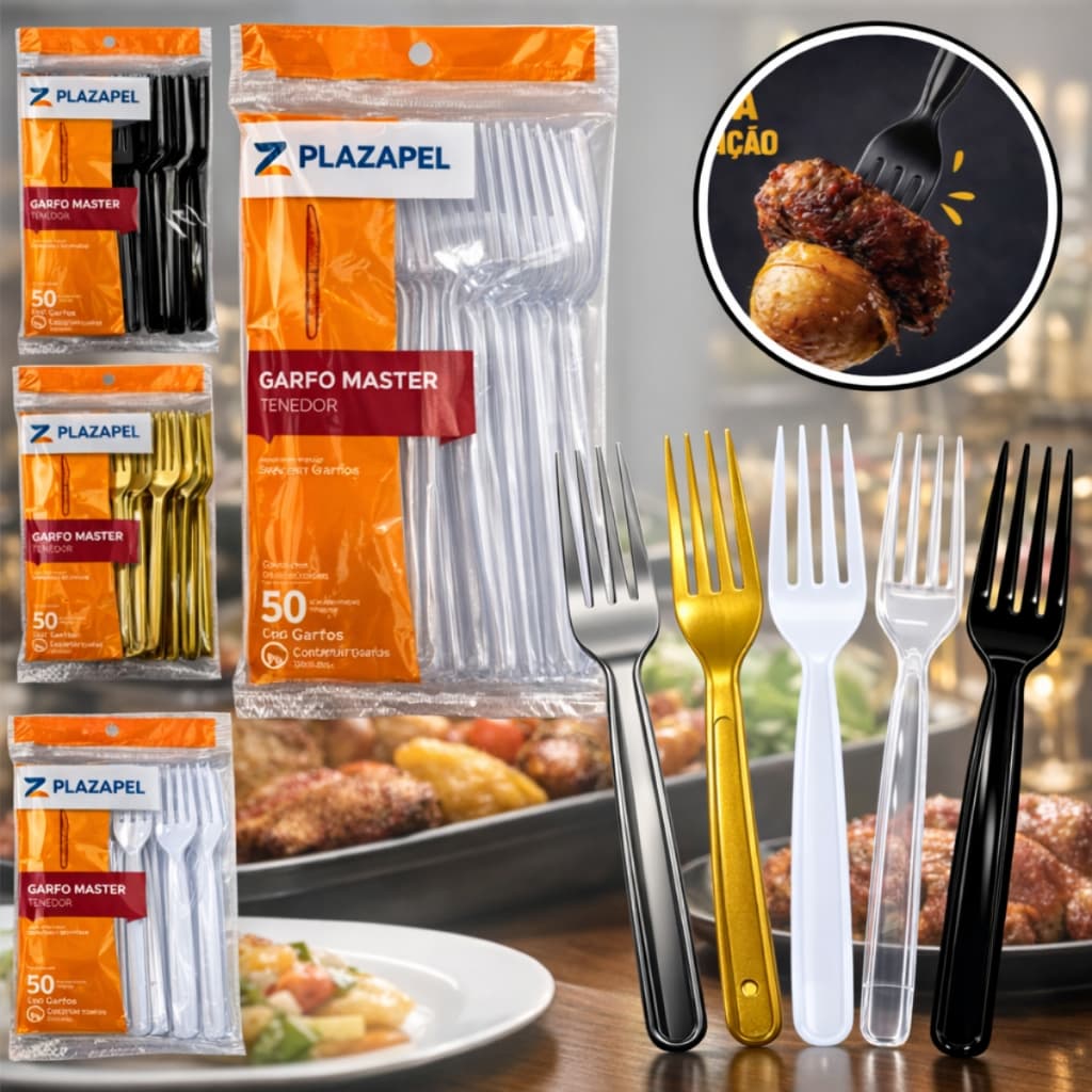 Kit 100 Garfos Descartáveis Plástico Refeição Talher Acrilico Churrasco Almoço Master Resistente Descartaveis Para Festa
