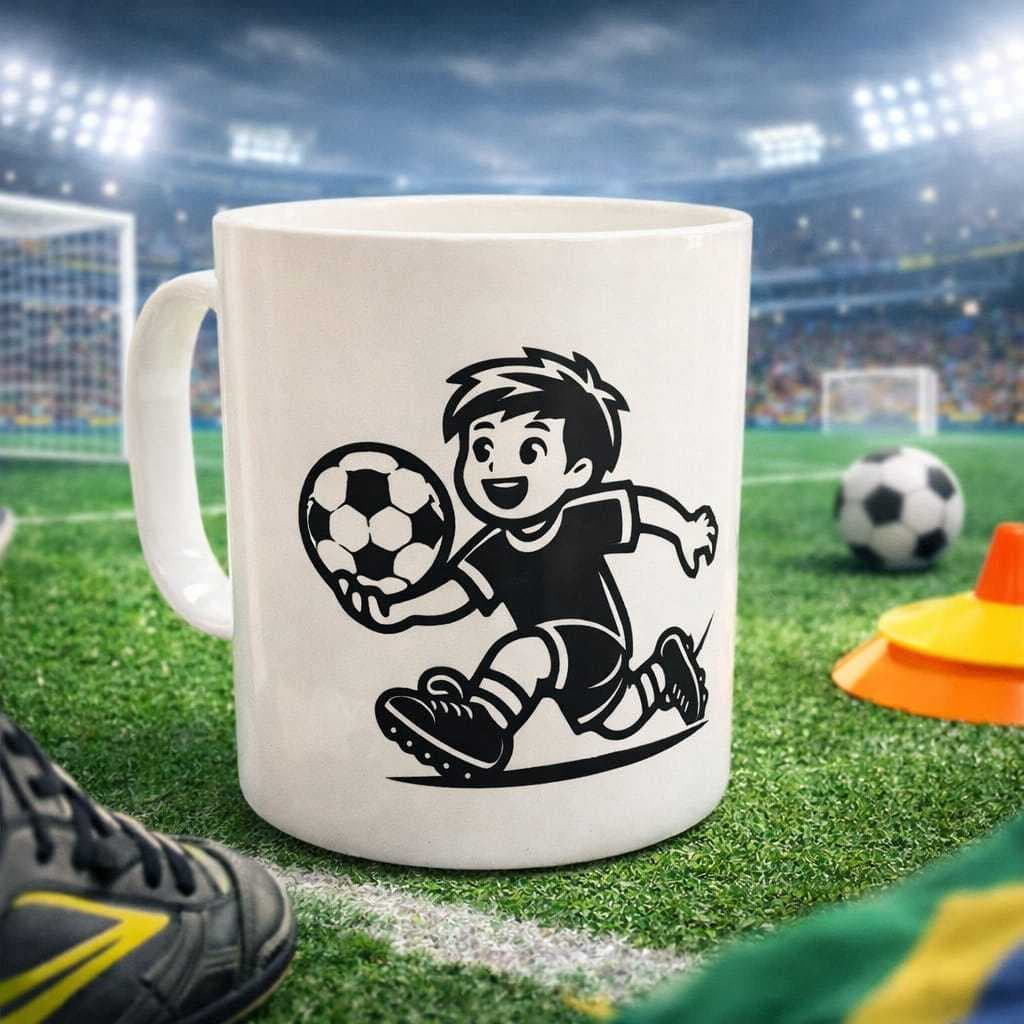 KIT 20 CANECAS MENINO FUTEBOL DIA DAS CRIANÇAS 400ML PLÁSTICO PRESENTES ESCOLA AMIGOS ANIVERSÁRIO