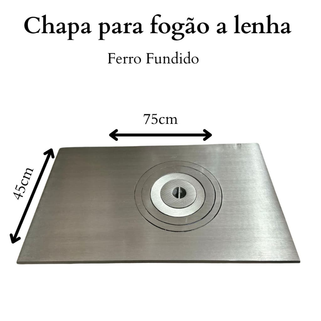Chapa De Fogão A Lenha 1 Furo Ferro Fundido Polida 45x75 Cm