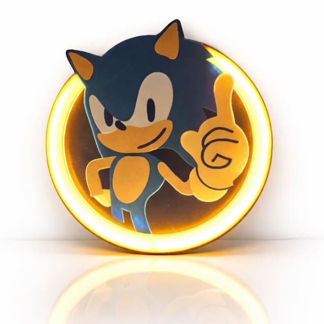 Luminária Geek Sonic com Moldura LED Amarela Neon para Decoração de Quarto Gamer Importado Luxo