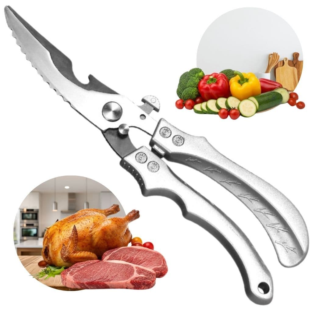 Tesoura cozinha profissional inox multiuso frango carnes aves vegetais resistente corte rapido 24cm