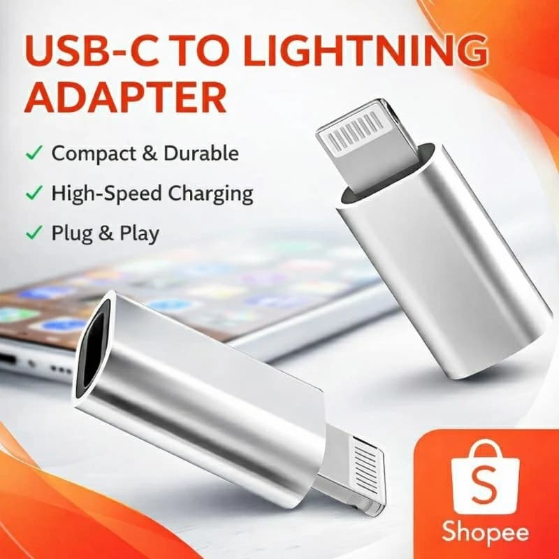 Adaptador USB-C para Lightning iPhone Carregamento Rápido Compatível iPhone 15 / 16 OTG Pequeno e Portátil