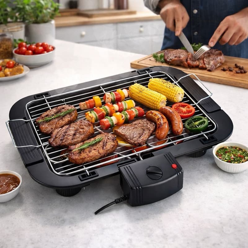 Churrasqueira Elétrica Portátil 110V Grill Sem Fumaça Grelha Removível
