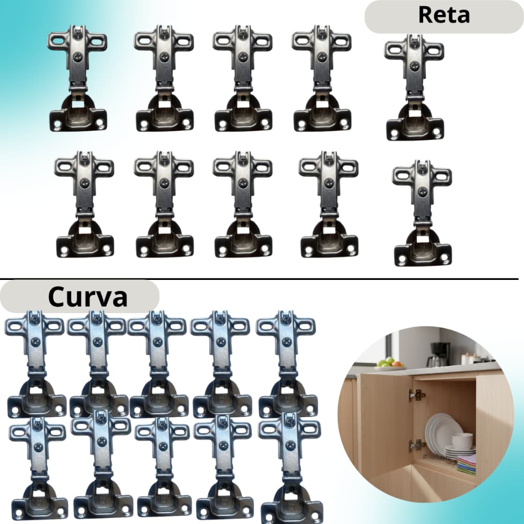 Kit 10 Dobradiça Mini 26mm Albras Reta e Curva para Móveis