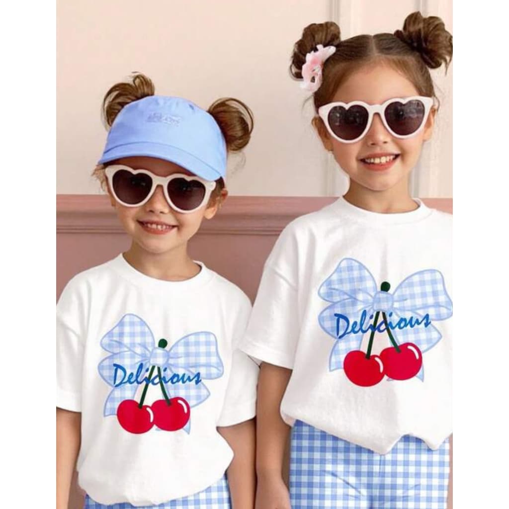 Blusinha Estilosa Crianças Estampa Laço Algodão Básica Camiseta Meninas Luxo Cherry Infantil