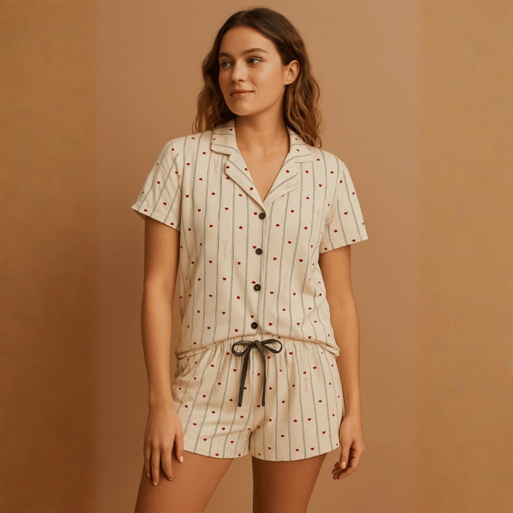 Pijama Americano Feminino Manga Curta ShortDoll Off White Verão