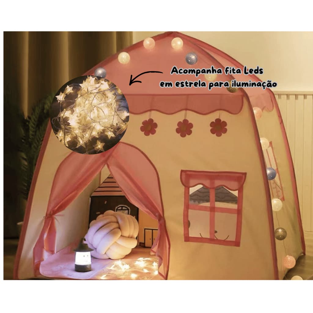 Barraca Tenda menina cabana casa menino Infantil Dobrável COM/SEM LEDS ESTRELAS