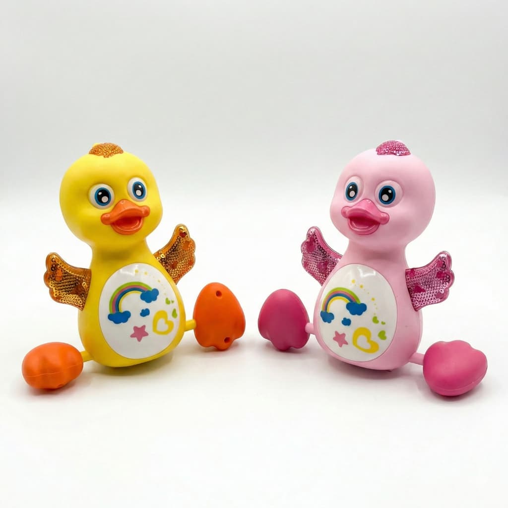 Kit 2 Patinhos Dançarinos Musicais com Luzes LED - Brinquedo Interativo Infantil (Amarelo e Rosa)